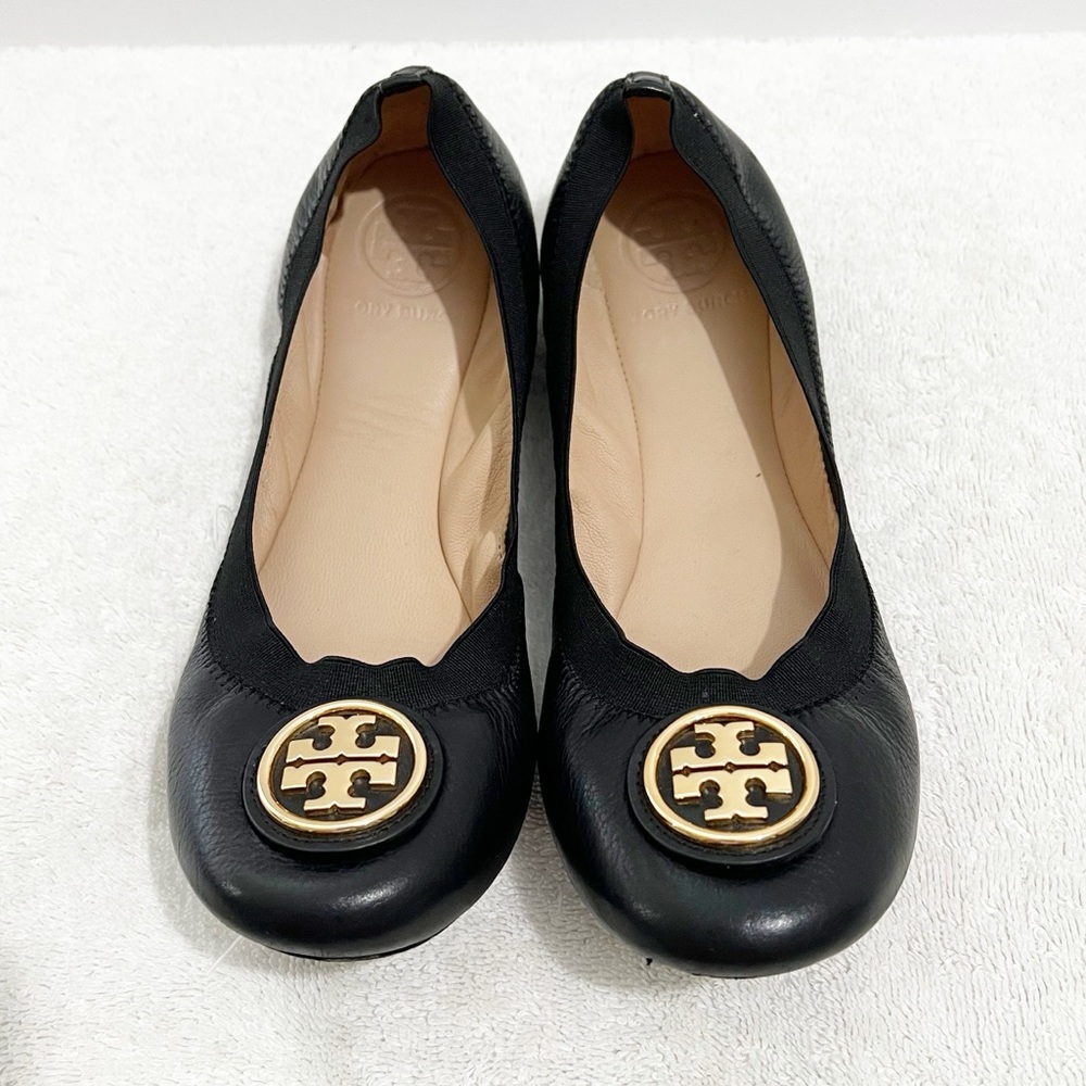 Tory Burch Black Leather Flats Dressy Shoes SlipOn Casual Career Work Size 7